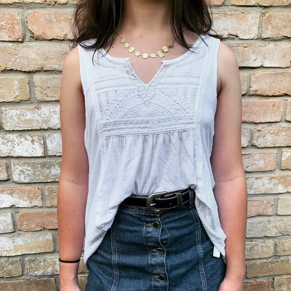 White Embroidered Tank